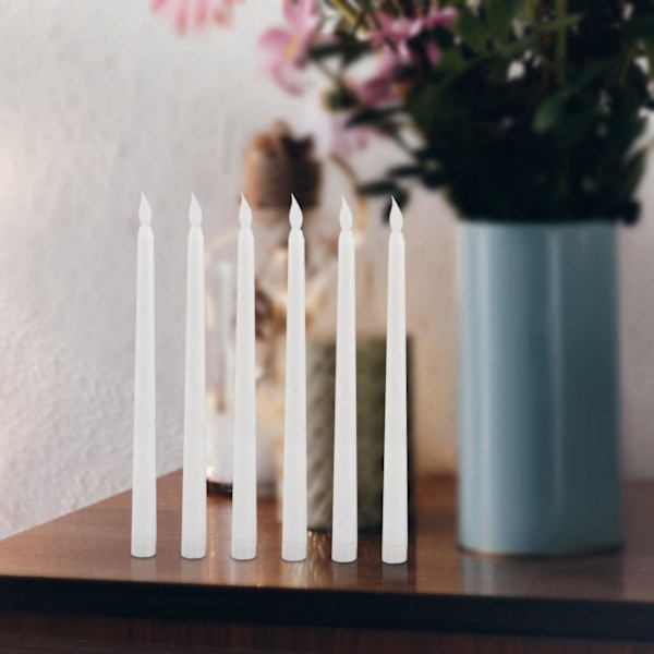 6 stk LED Koniske Lys for Middag, Flimrende Flammeløse Batteridrevne Borddekking Bryllup