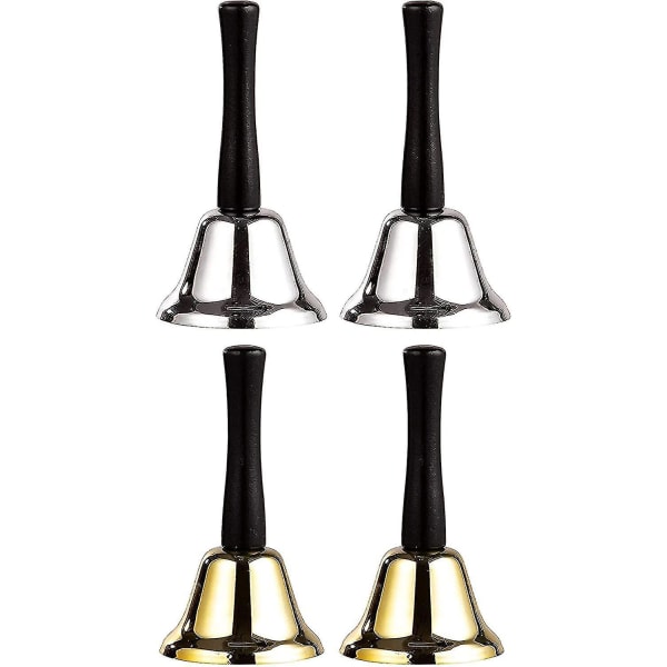 4-piece Hand Bell Set - Silver And Gold Service Bells With Wooden Handles