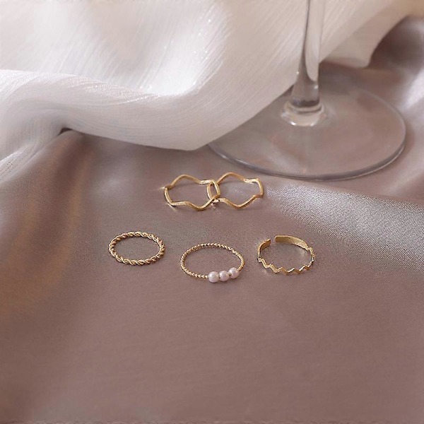 Gull Dome Ring Sett Kvinner Flettet