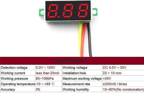 6 stk. Mini Digital Voltmeter DC 0-100V 0,28 tommer Tre-linje Spændingstester Meter 3 Farver