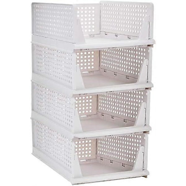 Stabelbar Tøj Opbevaringskurv Skab Skuffe Hylde DIY Divider Separator til Garderobe Skab Køkken Kontor (Hvid - 4 stk)
