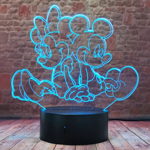 SBSG Mickey Minnie Figurer Nattlampa Sagoljus 3D Tecknad Mus Automatisk LED Barn Nattlampa Söt Perfekt 7 Färger Ändras Pojkar Flickor Rum Dekor Barn