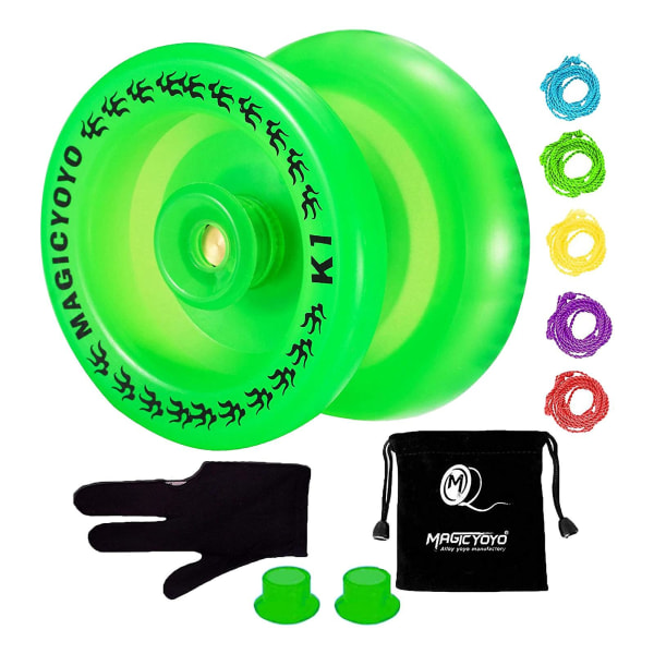 Responssiv Yoyo K1-plus med Yoyo-pose + 5 strenger og Yo-yo-hanske Gave, grønn