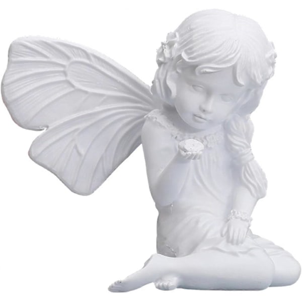 Engel statue, vintage knælende bedende lille engel skulptur, bevinget engel minde statue, have