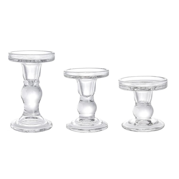 Glass Candle Holders, Clear Pillar Taper Candlestick Crystal Candle Holder Stand For Dinner Table 3