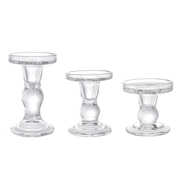 Ljusstakar av glas, klar pelare avsmalnande ljusstake Kristallljushållare Stativ för middagsbord 3