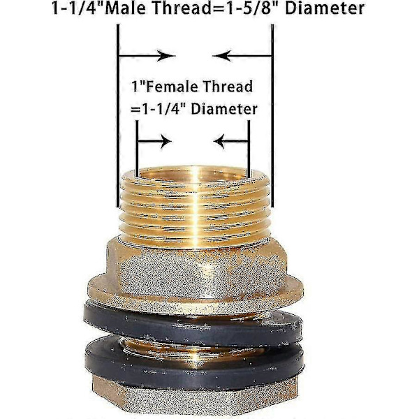 1\" Hon 1-1/4\" Han Solid Mässing Vattentank Koppling Bulkhead Tankbeslag