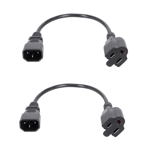 2x 1ft IEC 320 C14 Hanplugg till Nema 5-15r 3-polig Honkontakt PC-strömadapterkabel Svart