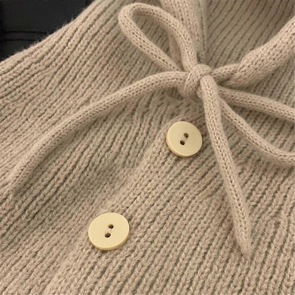 Vinterlue med hette og skjerf, strikket beanie for kvinner, varm, pustende og justerbar - Khaki