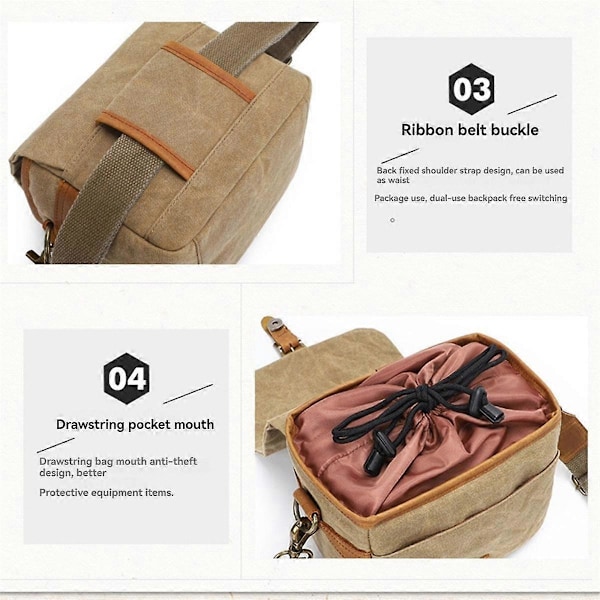 Canvas SLR Kamerakassi Mini Yksittäiset Messenger-laukut Vedenpitävät Kulutusta kestävät Olkapäällä kannettavat Valokuvausreput Khaki