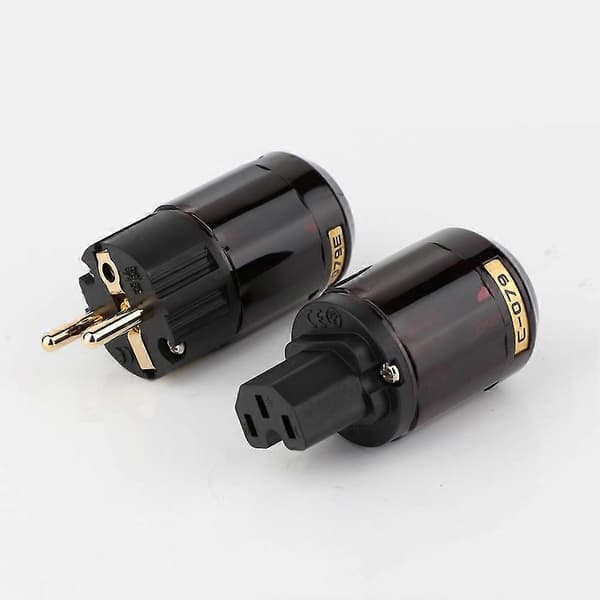 Hi-End Par P-079E+C079 24K Gullbelagt EU Strømplugg Ac Lydstrømkabel Plugger (2 Par)