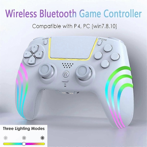Langaton Bluetooth-pelikonsoli / PC:lle, kaksoisvärinä, Turbo-näppäin, Hall-joystickit, peliohjain RGB-valolla, valkoinen