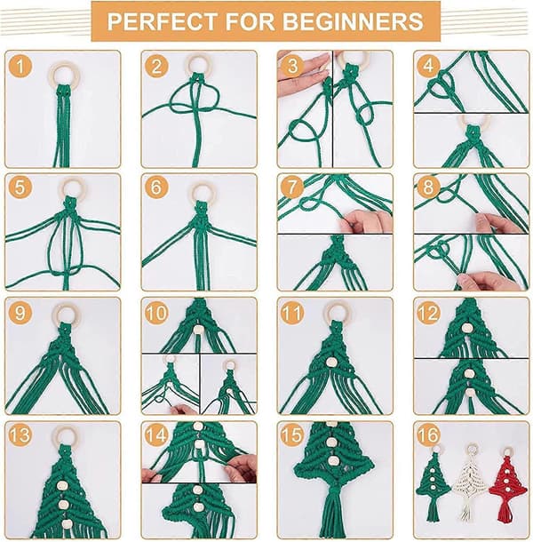 3 st julgransmakrame-kit | Vävda makrame-julgranar DIY väggbonader
