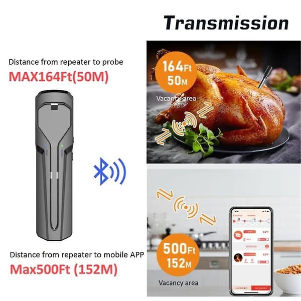 Trådlös Kött Termometer För Matlagning Ugn Grill Bbq Biff Kalkon Kök App Smart Digital Bluetooth Barbecue