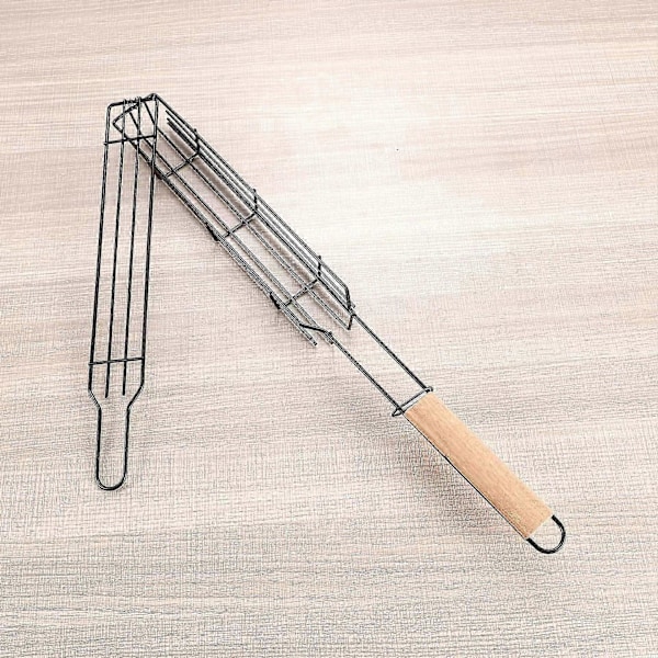 BBQ kurvesæt med træhåndtag, rulle-op BBQ kurv, udendørs BBQ tilbehør (49 cm 4,5 cm)