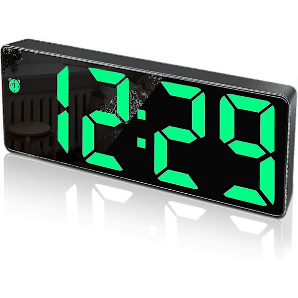 Stor LED-display Digital Väckarklocka med Snooze-funktion - Spegelyta - USB-laddningsanslutning