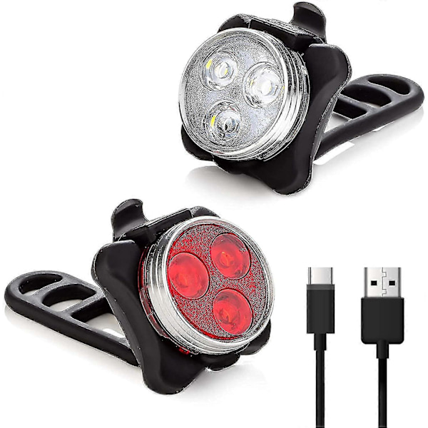 Cykelbelysningsset, USB-uppladdningsbart, Superstark cykellampa, Cykelbelysning fram och bak, 2x längre batteritid, vattentät, 4 lägen (2 kablar, 4 remmar)