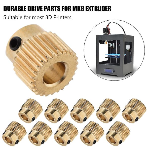 Højkvalitets 10 stk. Messing Drivgear til MK7 MK8 Ekstruder - 3D Printer Tilbehør
