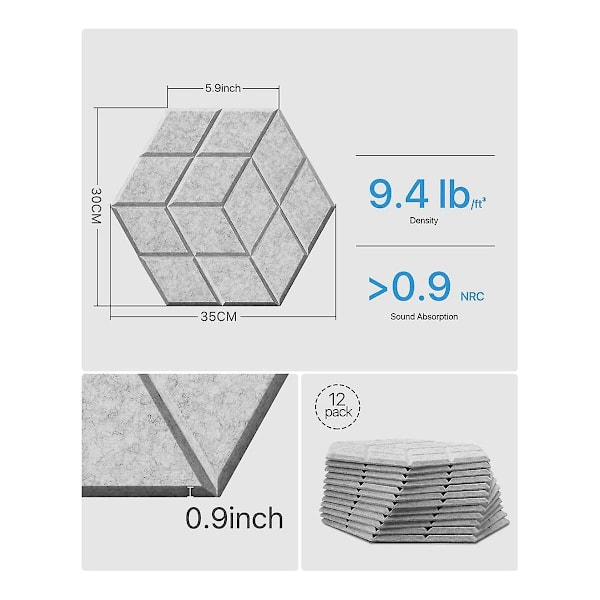 12-pack - Självhäftande Akustiska Ljudisoleringsskumplattor 13,8 X 12 X 0,4 tum, För Studior/Inspelningsstudior