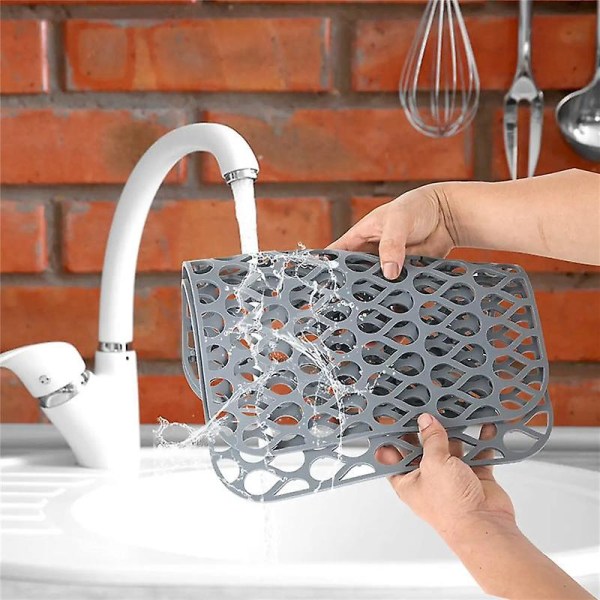 Silikon oppvaskbeskyttere for kjøkken, sammenleggbar sklisikker oppvaskmattegitter for bunn av rustfritt stål