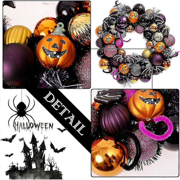 Ferdigbelyst Krans til Inngangsdør, 30 cm Happy Halloween Knusesikre Dekorasjoner med Uniform Farge, Allsidig Funksjon for Innendørsfest