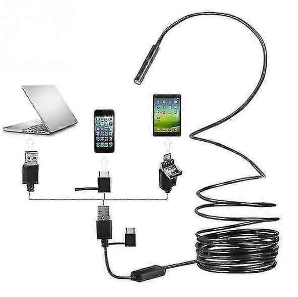 Endoskop 3 I 1 Usb/Micro Usb/Type-C Megapixel Hd Boroskop Vattentät Halvstyv Kabel Ormkamera