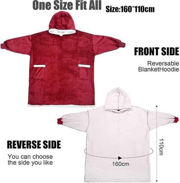 Hettegenserteppe med Lomme Dame Oversized Sherpa Hettegenser Unisex Super