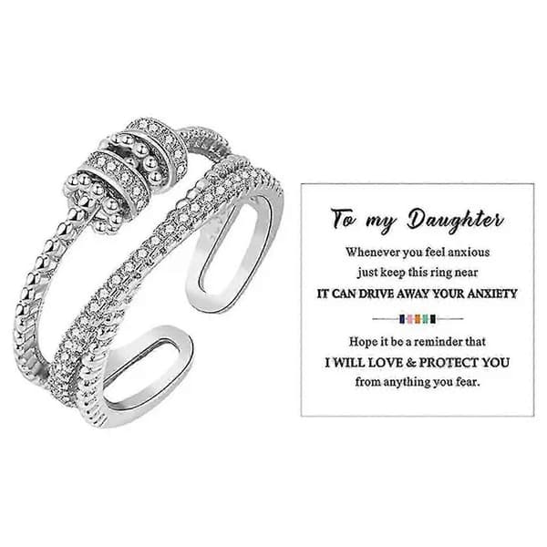 Fidget Angst Ring For Kvinder Teenagere Justerbar Spinner Perle Stresslindrende Ringe Silver