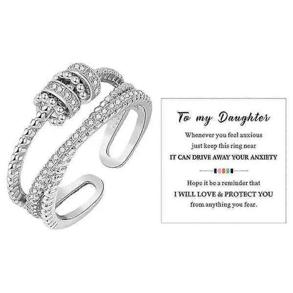 Fidget Angst Ring For Kvinner Tenåringer Justerbar Spinner Perle Stressreduserende Ringer Silver