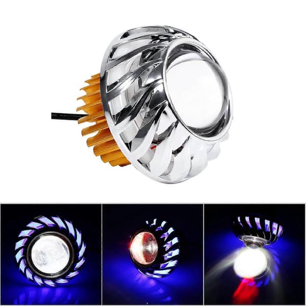 Motorcykelstrålkastare LED-projektorlins Enkelt Halo Angel Devil Eye Spot Light Blå