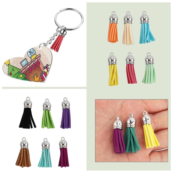 90 stk Akryl Diske Klar Hjerte Nøglering Blanks Charms Og Farverige Tassel Nøgleringe Til DIY Håndværk