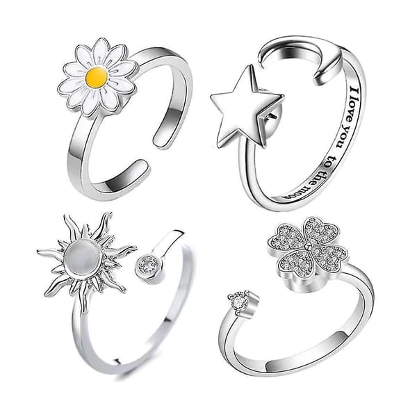 Roterbare Justerbare Ringer For Kvinner Menn Avslappende Ring Estetiske Smykker Gave Mote Ring D 2 stk