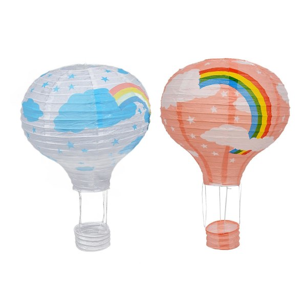 2pcs 12inch Hot Air Balloon Paper Lantern Lampshade Ceiling Light Wedding Party Decor - Pink Rainbo