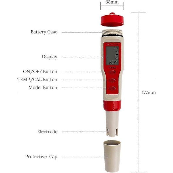 WJTG Digital vattenkvalitetsmätare Hög precision 4 i 1 PH/TDS/EC/Temp-testare för akvarier Hydroponik Pool Spa DricksvattenJ