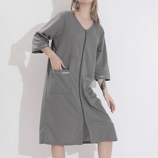 Dam Badrock Nattlinne Dragkedja Ficka Lös Nattkläder Tunn Morgonrock Nattlinne Sovkläder 3XL Casual Pyjamas Morgonrock Loungewear Klänning