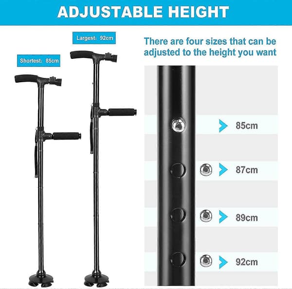 Foldbar Stok med LED-lys, Teleskopisk Stok, Stabil Base