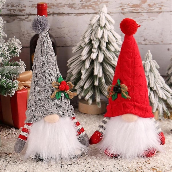 Gnome Dukke Med LED Lys Glædelig Jul Indretning Til Hjemmet Julepynt Xmas Navidad Natal Gaver Nytår - rød