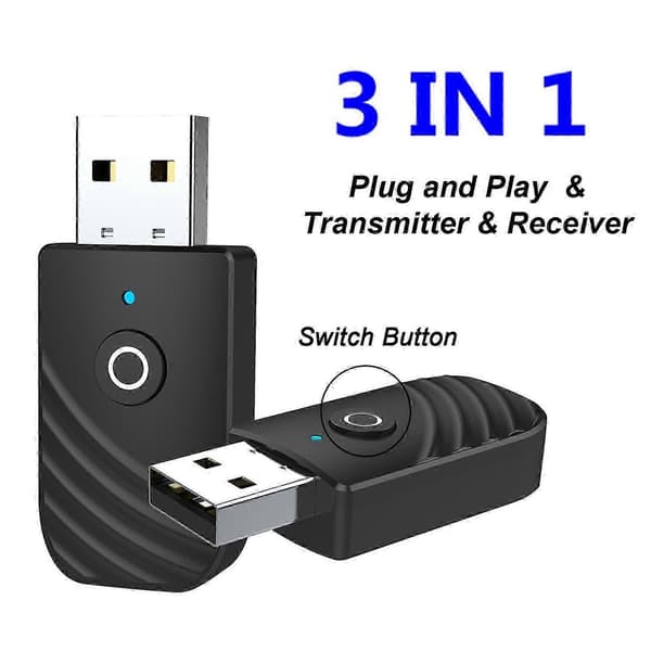 Bluetooth 5.0 Audio Receiver Transmitter 3 i 1 USB Trådløs Adapter til TV Bil