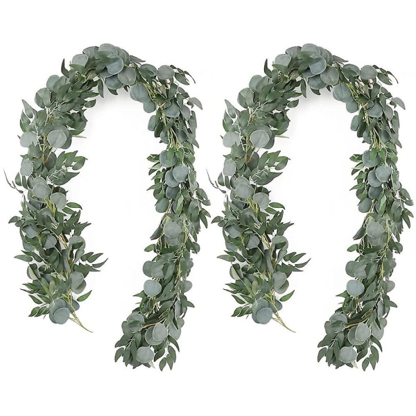 Artificial Eucalyptus Garland With Willow Vines, 2 Packs 6.5 Feet Eucalyptus Garland Greenery, Silv