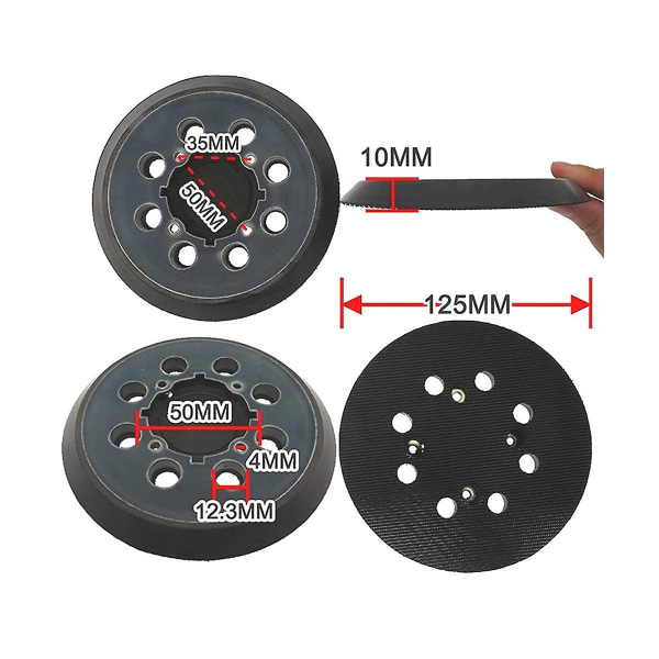 3 stk. Støtteplater 5 tommer Slipestøtteplate 8-hulls Haken og løkke Slipestøtteplate Del for Dwe6423 N329079 Workin