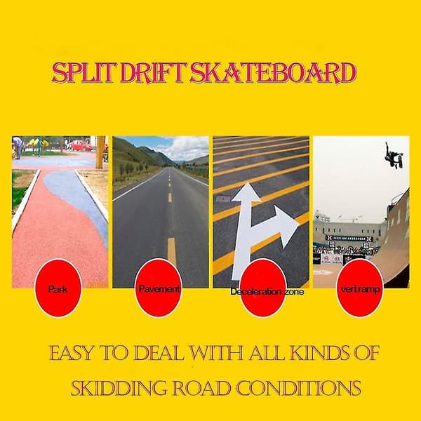 Bærbart Roller Road Drift Skateboard med Cool Ahorn Deck Skridsikkert Board Split Skateboard med High End PU Hjul Leje