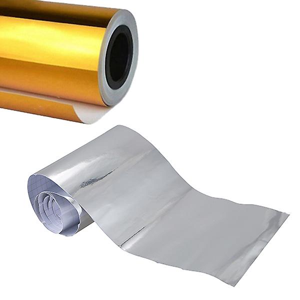 2 Rullar Kromspegel Vinylfilm Wrap Dekal Stretchable Reflekterande 152x20cm, Silver & Guld