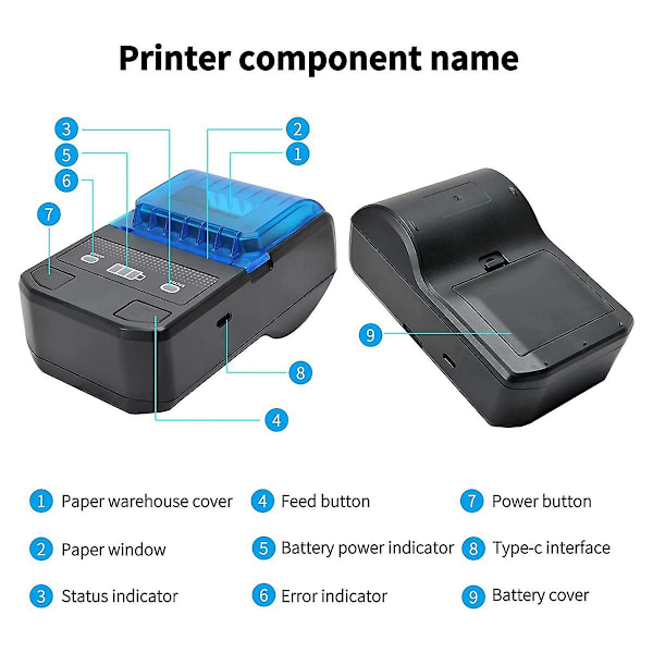 58mm Termisk Etiketprinter Trådløs BT Mini Etiketprinter Stregkodeprinter med Genopladeligt Batteri