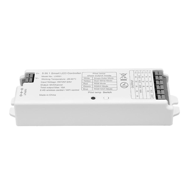 Lm051 5-i-1 LED-remsstyrare DC12-24V för enfärgad/CCT/RGB/RGBW/RGB+CCT LED-remsa, Dimmer