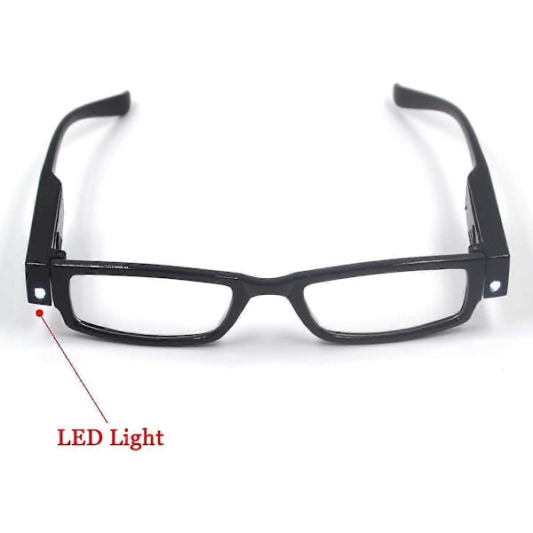 2 pakker natlæsebriller LED-læser unisex rektangulær sort (+2.25)