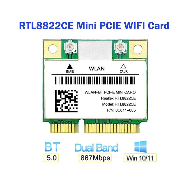 Rtl8822ce Wifi-kortti + 2x antenni 1200 Mbps 2.4g + 5GHz 802.11ac Network Mini Pcie Bt 5.0 Tuki kannettava tietokone/p