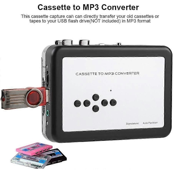 Kasettinauhuri kuulokkeilla, kannettava henkilökohtainen USB-kasettinauhuri MP3 CD -muuntimien PC-hankintaan