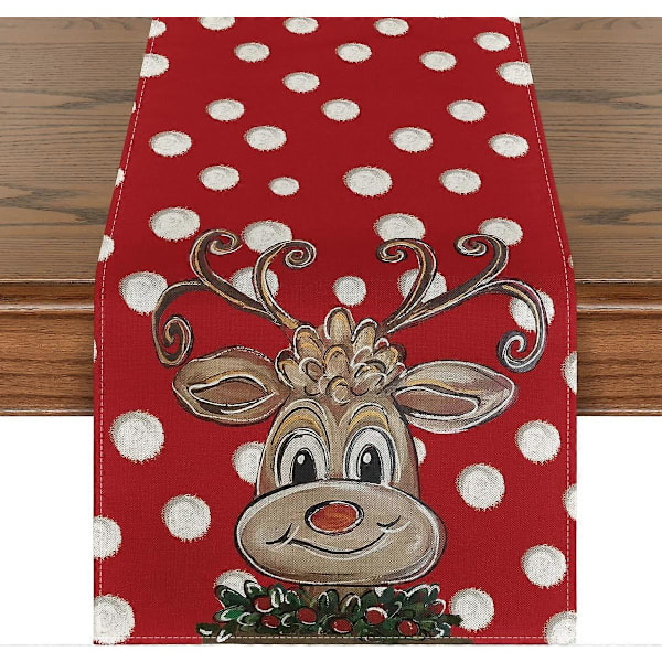Röd prickig julduk, säsongsbetonad vinterjulsemesterköksborddekoration 33x180cm