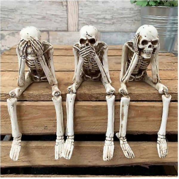 Halloween Eldstadssimulering Skalle Kombination, Skräck Skelett Statyer Harts A*B*C