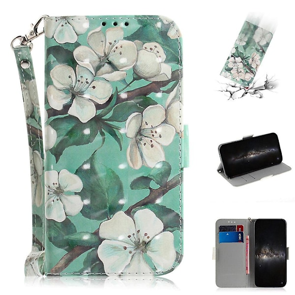 Kompatibel med Samsung Galaxy A14 5g Etui, Hvidt Blomstermønster PU Læder Cover Med Rem Magnetisk Pung Bogstil Etui Til Samsung Galaxy A14 5g